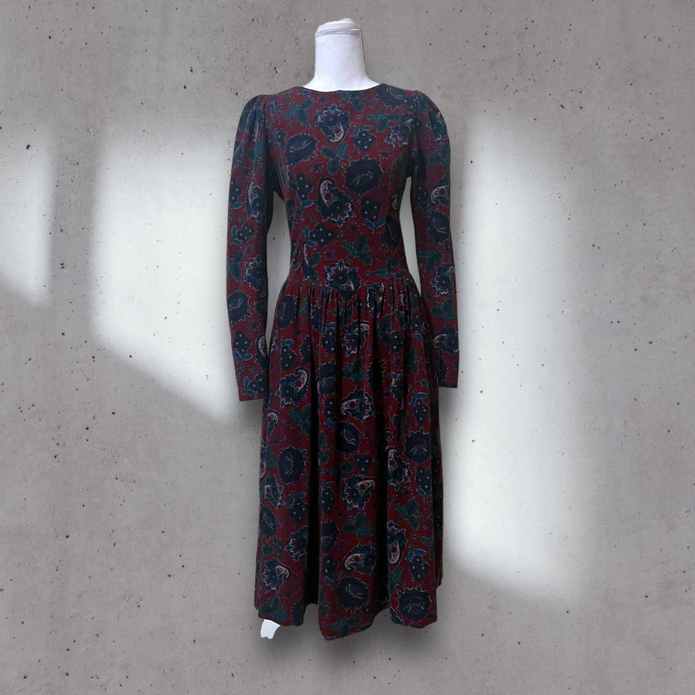 Laura Ashley Burgundy Floral Vintage Dress